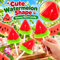 Sucettes en forme de tranches de pastèque Halal OEM en gros, bonbons durs au goût de fruits pour enfants