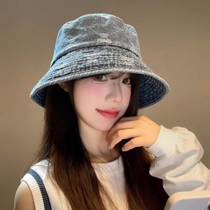 Retro Washed Denim Bucket <b>Hat</b> For Women Blue Light Blue Black Spring <b>Summer</b> Sun Protection Breathable Outdoor Fishermans <b>Hat</b> - Product Image 2