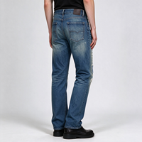 Jeans déchirés et délavés en coton bleu foncé pour homme, coupe droite, style streetwear, fabrication OEM sur mesure