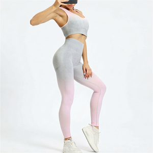 Conjunto de Yoga Profesional para Mujer, sin Costuras, con Logotipo Frontal, Ecológico, Transpirable, de 2 Piezas, Spandex/Poliéster Elástico - Product Image 1