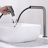Robinet de lavabo de salle de bain d'hôtel de luxe moderne, monotrou, avec douchette extractible, en laiton, double poignée, eau chaude/froide, finition brossée, garantie 5 ans
