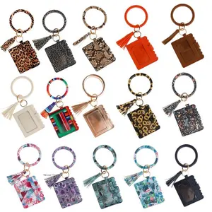 Leopard Pu Leather Tassel Bracelet Key Chain Card Case Id Bag Report Clutch Solid Color Purse Bag Nursing Wallet Bag