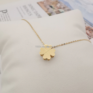 Collar con colgante de diamante de trébol de cuatro hojas de oro macizo de 18 quilates, joyería fina, collares de la suerte para regalo de niña - Product Image 5