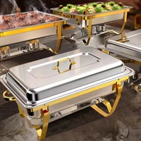 FULAIXIN FLX-160 Équipement de Restauration Grande Capacité 12L Demi-Plat Chafing Doré Ensemble Buffet en Acier Inoxydable Chauffé au Combustible
