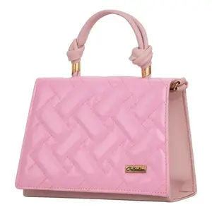 Bolso de Hombro para Mujer Mariconera, Color Rosa, Acolchado, Cuero Genuino, Decoración de Rosas Doradas, Estilo Bohemio, Correa Única - Product Image 1