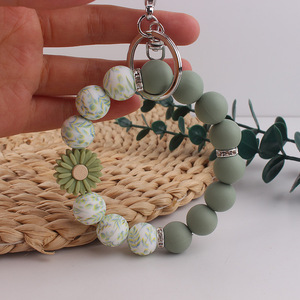 Gelang manik-manik silikon jimat Daisy desain baru gantungan kunci daun motif bunga manik-manik elastis gelang gantungan kunci hadiah bunga untuk anak perempuan - Product Image 3