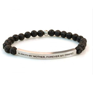 Placa de Identificación Clásica de Acero Inoxidable Chapada en Oro de 18K con Grabado en Tira Curva y Cuentas de Piedra Natural - Product Image 5