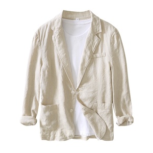 Blazer en Lin Vintage Respirant pour Hommes – Veste de <span class=keywords><strong>Costume</strong></span> Décontractée et Oversize de Créateur pour Affaires – Vente en Gros - Product Image 4