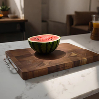 Planche à découper en bois de noyer Premium End-grain Planche à découper avec poignée en acier inoxydable