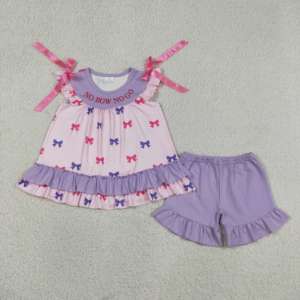 RTS Boutique NO BOW NO GO Ensembles de vêtements brodés pour petites filles, shorts, vente en gros, nouveaux styles, ensembles de vêtements pour enfants - Product Image 4
