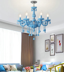 Macaron bleu cristal lustre salon chambre lustre Nordique créatif diffuse café net <span class=keywords><strong>cafe</strong></span> cristal lumière tube - Product Image 4