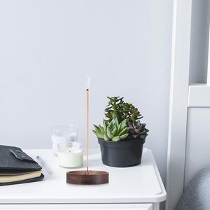 중국 스타일 홈 장식 요가 명상 향 베이스 스틱 홀더 사용자 정의 로고 블랙 호두 나무 라운드 향 버너 트레이 - Product Image 5