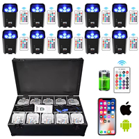 Lot de 10 Projecteurs Par LED 6x18W RGBWA UV 6-en-1 sur Batterie avec Flight Case, Lumières d'Ambiance sans Fil DMX pour DJ Mariage Fête
