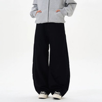 Pantalon parachute streetwear Y2K délavé unisexe, taille élastique, coupe ample et baggy, avec coutures de panneaux, en coton ballon