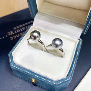 Bague en argent pur de style classique avec perle naturelle grise platine de 9 à 10 mm ronde, à fort éclat, coupe en forme de poire - Product Image 4