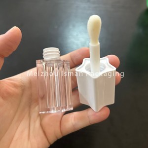 Tube de brillant à lèvres ISMAN Luxury 6ml Pentagon, couvercle rose, blanc, noir, conteneur vide transparent en plastique AS ABS, vente en gros, logo personnalisé, professionnel - Product Image 4