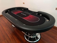 Table de poker professionnelle en feutre premium pour 10 joueurs Texas Hold'em avec porte-gobelets en acier et éclairage LED