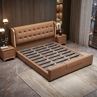 Lit de rangement moderne de luxe JUNYUHAO avec revêtement en tissu, mousse haute densité, cadre en pin, taille Queen/King, meubles de chambre à coucher