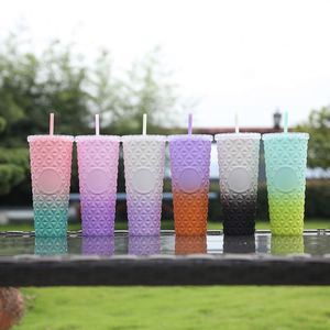 Venta al por mayor: Vaso de doble capa de 24 oz/710 ml estilo taza de cristal degradado con diseño de durián, taza creativa con pajita, ideal para regalo. - Product Image 5