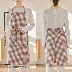 Grembiule in Cotone Resistente Antimacchia, Stile Coreano Retrò, Francese Retrò, Gingham, per Cucina, Arte, Manicure, Latte - Product Image 6