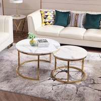 Nouvelle conception, table basse ronde dorée de style nordique, table d'appoint en fil de fer avec plateau en marbre à 2 niveaux, meubles de salon