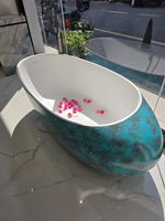 Baignoire autoportante en pierre artificielle, grande forme ovale, surface solide, drain inclus, design marbre de Carrare