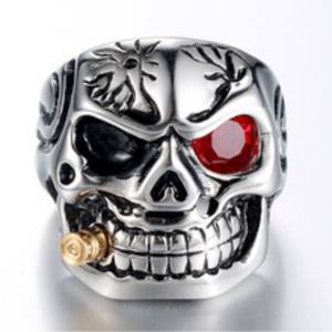 Anillo Unisex de Acero Inoxidable Plateado con Cabeza de Calavera, Estilo Punk, con Circonita, Certificado por Terceros, <span class=keywords><strong>MoLin</strong></span> - Product Image 1