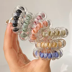 Spring Phone Cord Hair Ties Bracelets Fun Rubber Bands Plastic Spiral Hair Ties Elastic for Women Girls Thick Hair