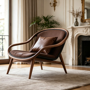 <span class=keywords><strong>Fauteuil</strong></span> lounge en bois massif artisanal, rembourré de tissu <span class=keywords><strong>marron</strong></span> vintage, pour salon et chambre à coucher - Product Image 3