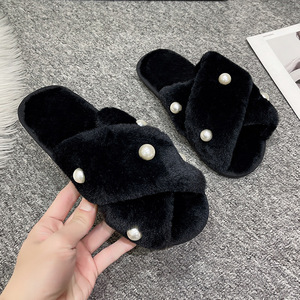Pearl Cross Slippers Autumn PVC Casual Flat Slippers Keep Warm - Product Image 6