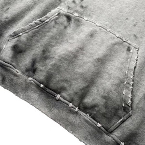 Sweat à capuche délavé effet usé - Patchwork vintage déchiré 100% coton Streetwear Pull personnalisé - Product Image 4