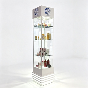 Vitrine autoportante éclairée en verre avec éclairage LED pour produits cosmétiques et soins de la peau, pour salon de beauté ou spa - Product Image 1