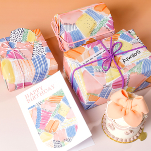 Vente en gros de papier d'emballage d'anniversaire enduit de haute qualité rouleau de blocs de coup de pinceau emballage cadeau artisanat supérieur - Product Image 5