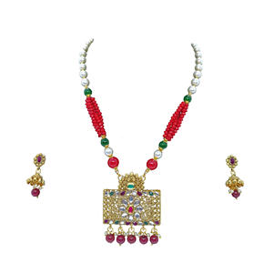 Premium <b>Gold</b> Plated Polki Look Alloy Jewelry Set with <b>Necklace</b> & Earrings Traditional Design for Engagement Wedding Festive Wear - Product Image 4