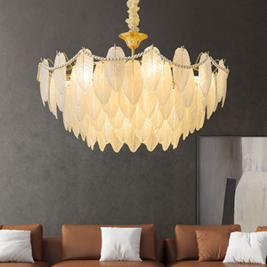 French <b>Style</b> All Copper Feather Chandelier Led Light Round For Living Room Dining Room Study Bedroom - Product Image 1