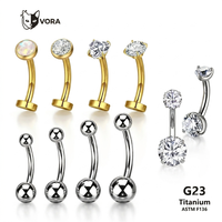 Anneaux de nombril en titane G23 ASTM F136, bijoux de piercing de nombril à filetage interne, barbell incurvé 14G avec zircon cubique, vente en gros