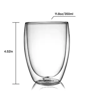 CnGlass Glass Tea Cup Microwave Safe Milk Drinking Glass Double Wall Borosilicate Insulated Glass Coffee Mug 350ML No Handle
