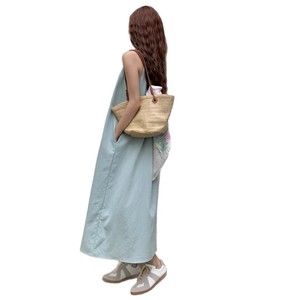 Sleeveless Women's Summer Halter Maxi Dress Bean Green Apricot Solid Color Loose Fit Beach Cover Up - Product Image 5