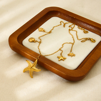 Collar de Estrella de la Serie Océano, Joyería Impermeable, Chapado en Oro de 18K, Cadena de Acero Inoxidable con Eslabones de Pez, Colgantes de Concha y Estrella de Mar
