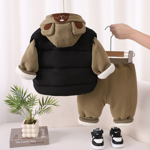 Autumn and Winter Set 2025 New Boys' Velvet Bear Footprint <strong>Vest</strong> <strong>3</strong>-Piece Set 0-1-<strong>2</strong>-<strong>3</strong> <strong>Years</strong> Old 4 Infants and Children Thickened - Product Image 4