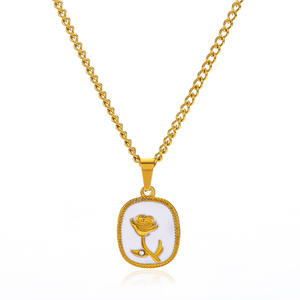 Vente en gros de collier pendentif rose blanche en émail fin Collier à breloques en acier inoxydable en forme de fleur pour la fête Chine à la mode - Product Image 5
