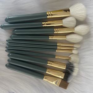 11pcs Goat Synthetic Hair Makeup Brush Set Wood Handle Green Face Eye Powder <b>Blush</b> Eyeshadow Cosmetic Brushes Custom Logo Kit - Product Image 4