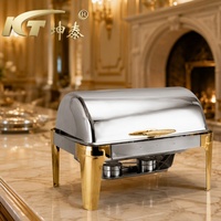 Plat de service de luxe 2026 9L en acier inoxydable doré, à double compartiment pour gaz/carburant, pour buffet, traiteur, mariage et hôtellerie