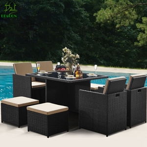 Waterproof Restaurant 9 Piece <strong>Rattan</strong> Tables and Chairs <strong>Cube</strong> Sets Patio Leisure Furniture Garden Outdoor <strong>Rattan</strong> Woven Dining Sets - Product Image 2