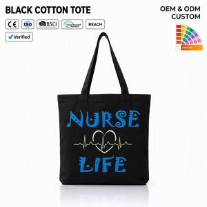 Black Cotton <b>Tote</b> <b>Bag</b> <b>Nurse</b> Life Letter Print Shoulder <b>Bag</b> Reusable Shopping Grocery <b>Bag</b> - Product Image 1