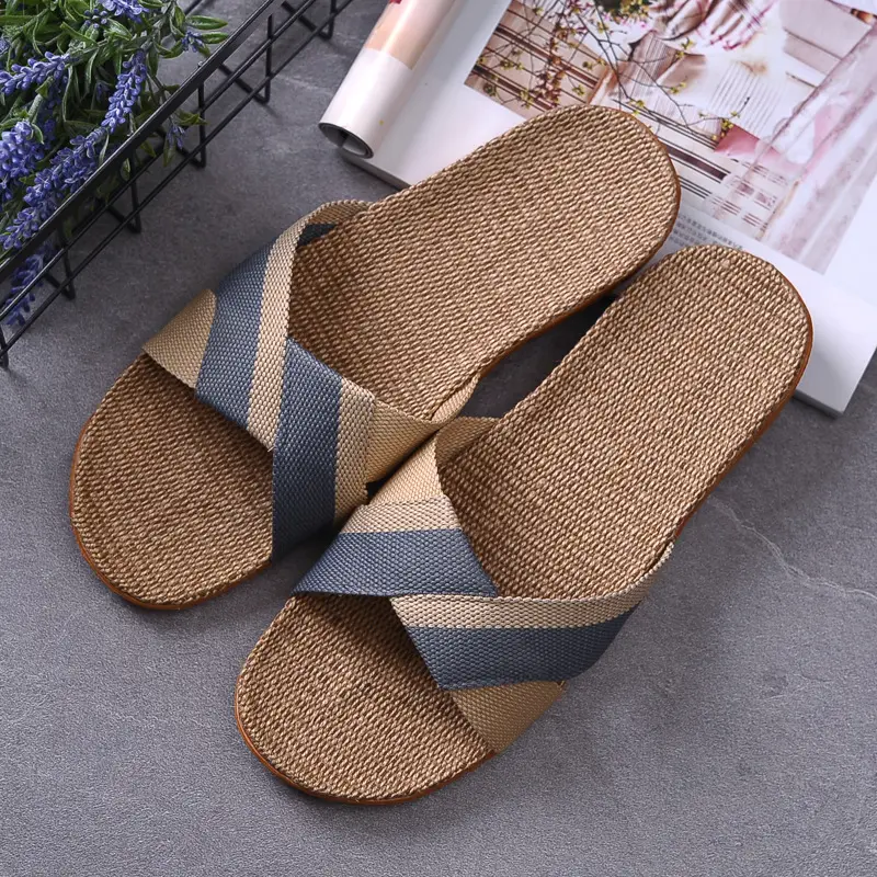 New Linen Slippers Sandals and Slippers Thick-soled Indoor Floor Non-slip Home Summer for Women Couples EVA