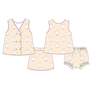 Summer Easter <strong>Bunny</strong> Stripe Pattern Kids Clothing Wholesale Monogram Personalized Skirt Set Cotton Kids <strong>Girls</strong> <strong>Outfit</strong> - Product Image 1