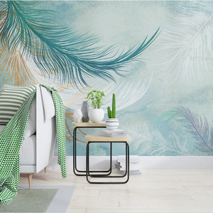 Murale murale en plumes multicolores, personnalisée, 3D, imperméable, en tissu de soie, design moderne, non-collée, pour salon, chambre à coucher, maison - Product Image 2