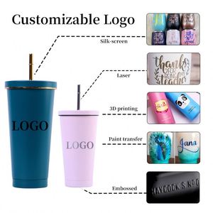Top Seller 2024 500ML 17oz Stainless Steel Tumbler with Straw and Lid Vacuum Insulated Ice <b>Coffee</b> Cup with Straw for Ice - Product Image 4