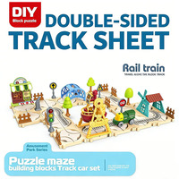 Set Mainan Balok Bangunan DIY EPT56 PCS, Puzzle Labirin Rel Kereta, Taman Hiburan, Mainan Interaktif untuk Balita, Anak Laki-laki, dan Perempuan